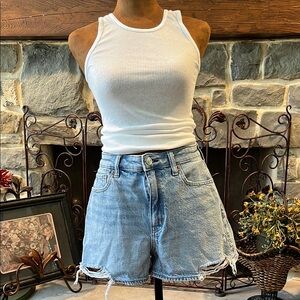 American Eagle Distressed Blue Jean Shorts High-Waisted Casual